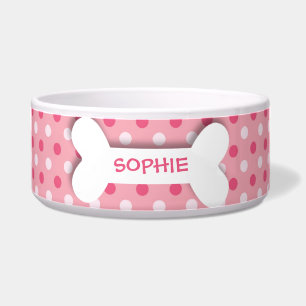 Écuelle Boule de nourriture pour chien rose à petits pois