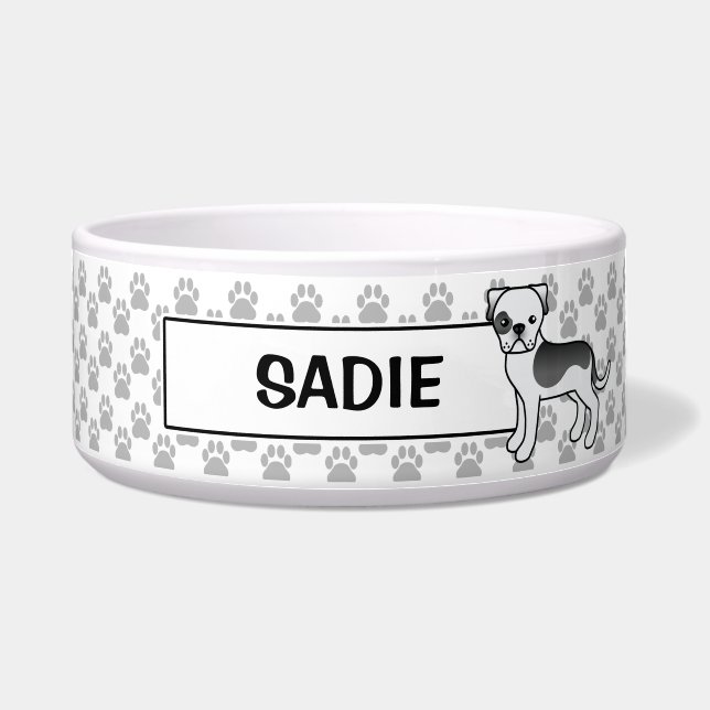 Écuelle Bouledogue américain piebal noir avec le nom de l' (Devant)