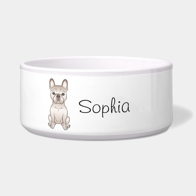 Écuelle Bouledogue français crème assis avec nom (Devant)