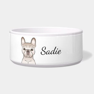 Écuelle Bouledogue français crème / Chien Frenchie et nom 