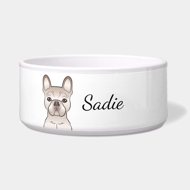 Écuelle Bouledogue français crème / Chien Frenchie et nom  (Devant)