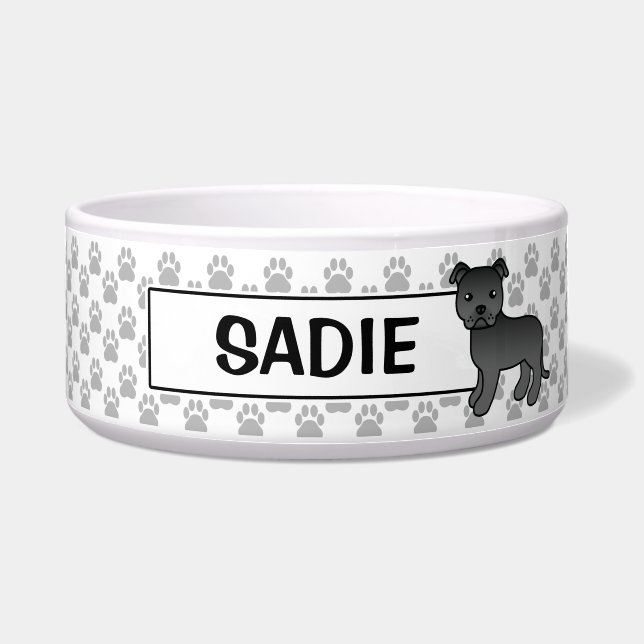 Écuelle Bouledogue Staffordshire noir et nom (Devant)
