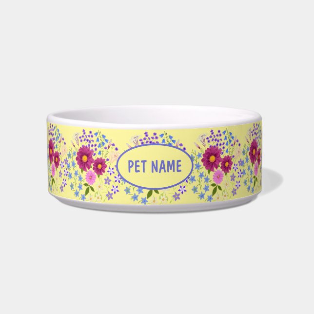Écuelle Bouquet de fleurs Chien ou Chat Bol Jaune (Devant)