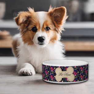 Écuelle Bouquet de fleurs Chien ou Chat Bol Noir