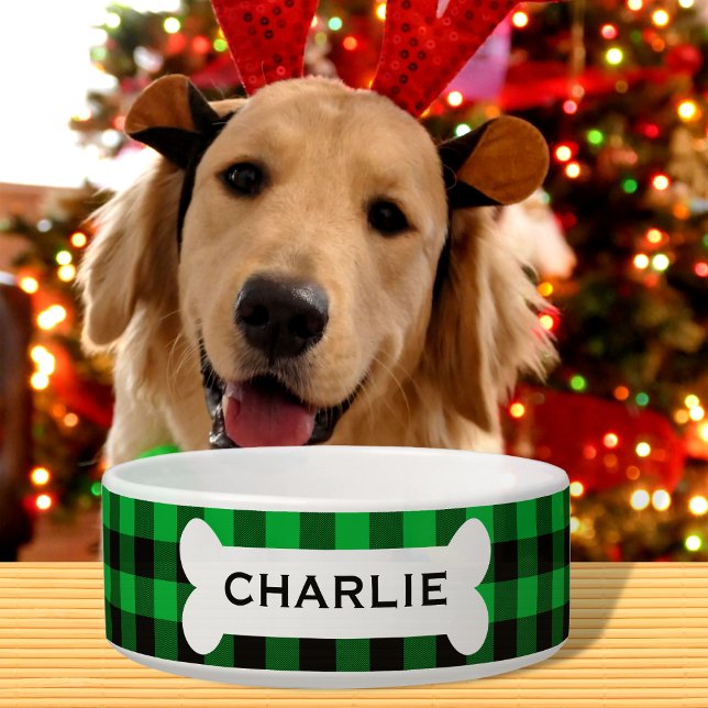 Écuelle Buffle vert personnalisé Plaid Christmas Dog (Créateur téléchargé)