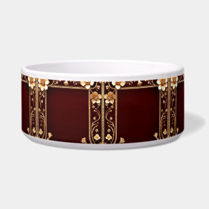 Écuelle Burgundy Golden Flowers céramique Pet Bowl