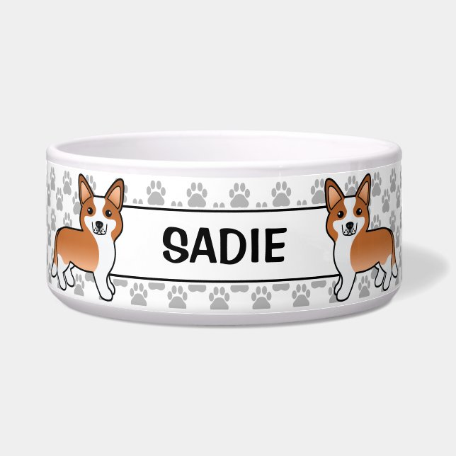 Écuelle Cardigan Welsh Corgi Chien Rouge Et Blanc & Nom (Devant)