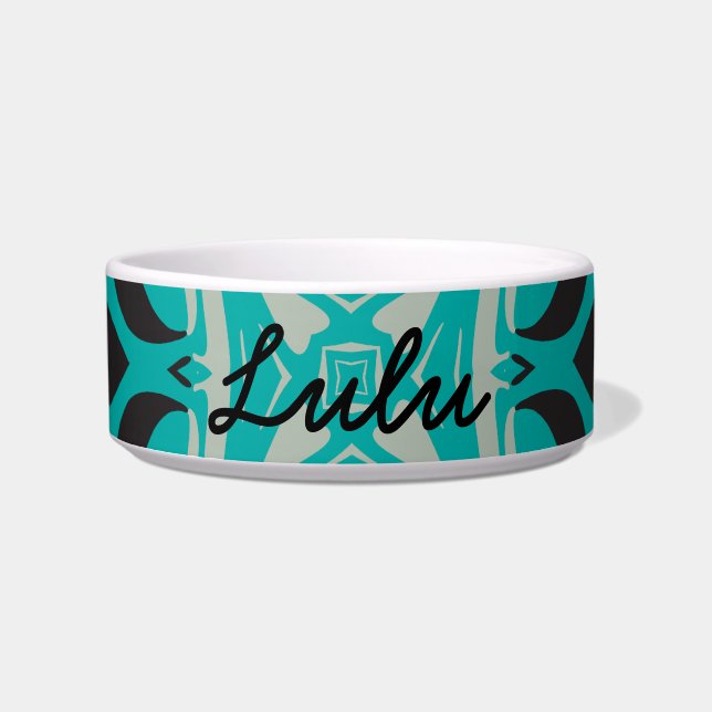 Écuelle Carré Kaléidoscope, Bleu Aqua, Gris, Noir (Devant)