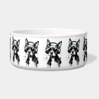 Écuelle Casque Cool Dog Animaux mignons Encre noire et bla