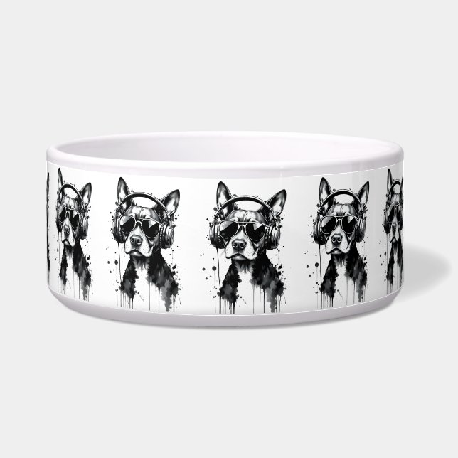 Écuelle Casque Cool Dog Animaux mignons Encre noire et bla (Devant)