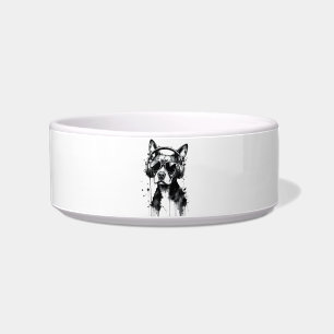 Écuelle Casque Cool Dog Mignons Animaux Encre noire et bla