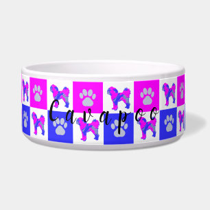 Écuelle Cavapoo Silhouett Dog & Paw Hot Pink et Blue Bowl