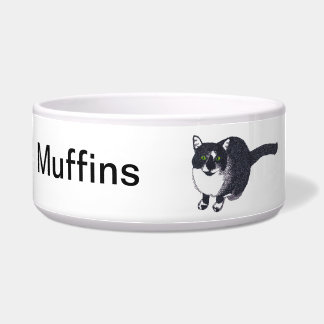 Écuelle Chat blanc mignon noir en Pointillisme Pet Bowl