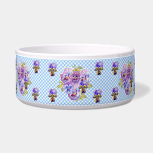 Écuelle Chat Chien Shabby Floral Bleu en vichy mignonne No