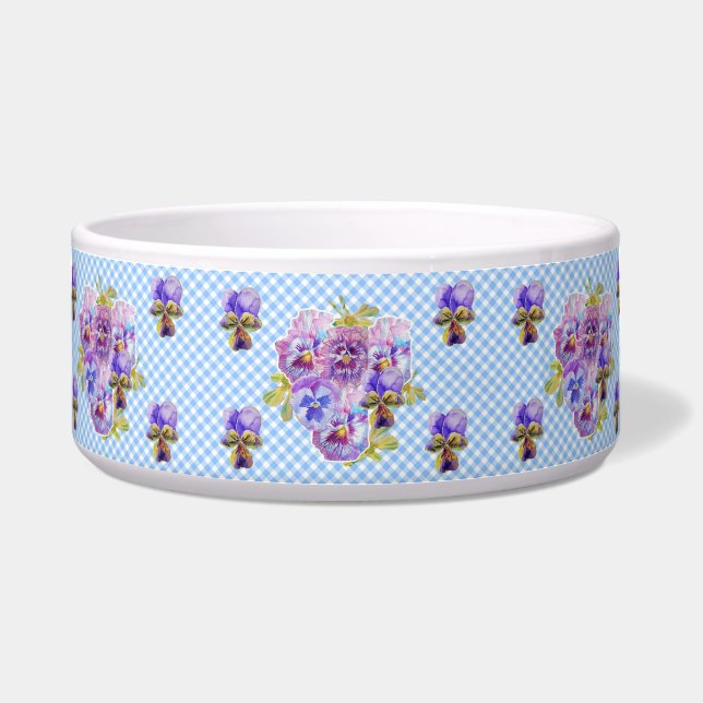 Écuelle Chat Chien Shabby Floral Bleu en vichy mignonne No (Devant)