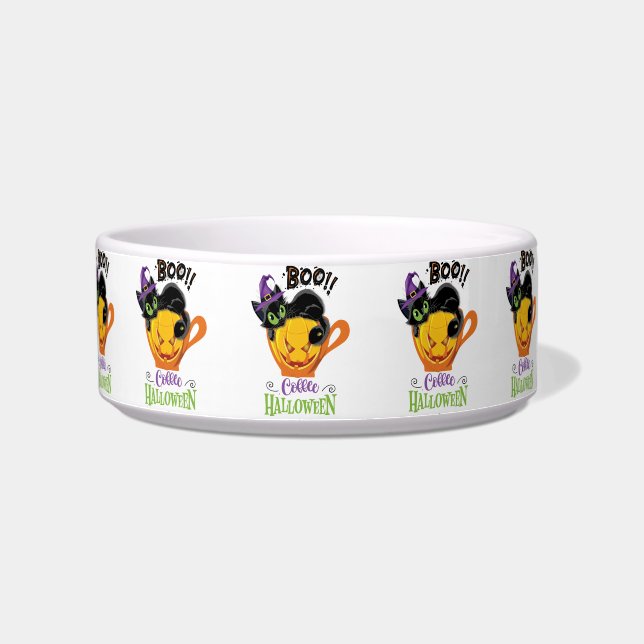 Écuelle Chat noir Boo, Café Citrouille Effrayant Halloween (Gauche)