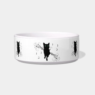 Écuelle Chat noir entouré de notes de musique murmurantes