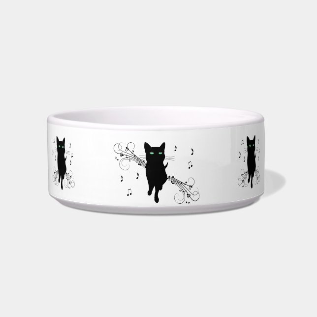 Écuelle Chat noir entouré de notes de musique murmurantes (Devant)