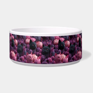 Écuelle Chat noir surréaliste et motif floral de pivoine r