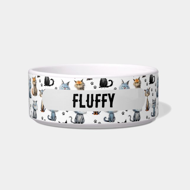 Écuelle Chats Avec Visages Grincheux Empreintes De Pattes  (Devant)