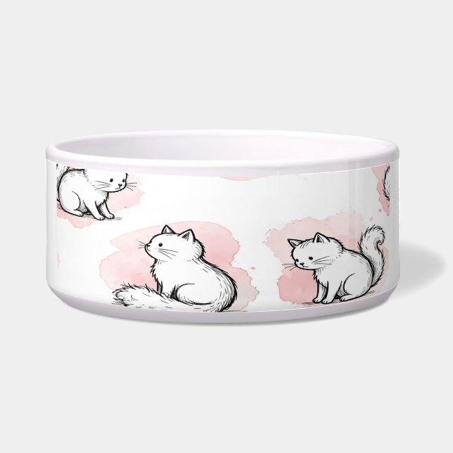 Écuelle Chats Blancs Mignons Motif Aquarelle Rose Chat Kaw (Devant)
