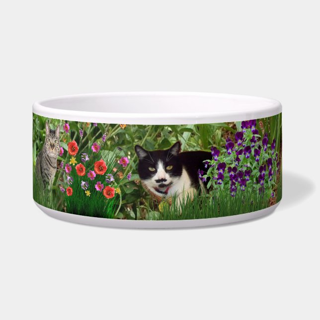 Écuelle Chats dans le collage de photos de jardin de fleur (Devant)