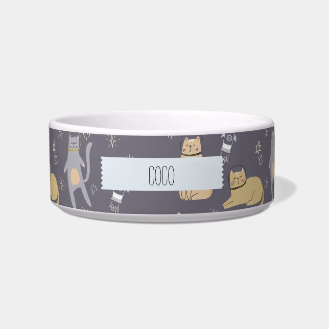 Écuelle Chats dans l'espace motif sans couture nom personn (Devant)