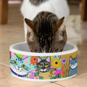 Écuelle Chats de dessin animé de style d'art folklorique f