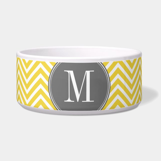 Écuelle Chevron jaune et gris Motif Monogramme personnalis (Devant)