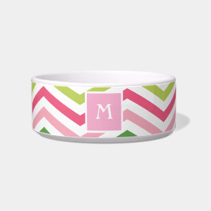 Écuelle Chevron rose et vert Disque de chat monogramme