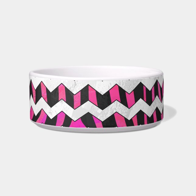 Écuelle Chevron Zèbre Noir et Rose Chaude (Droite)