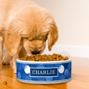 Écuelle Chic Moderne Bleu Blanc Polka Dot Motif Nom