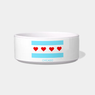 Écuelle Chicago Flag avec Hearts Pet Bowl