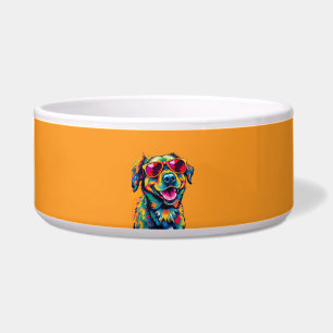 Écuelle Chien Abstrait Coloré avec Lunettes de Soleil