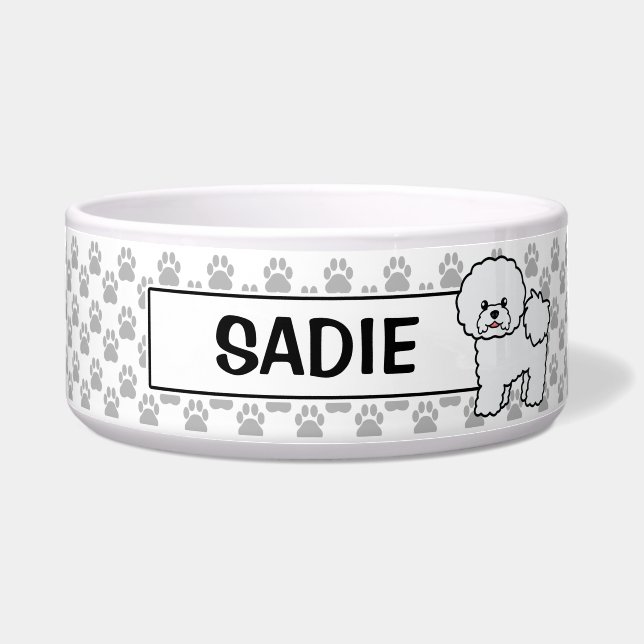 Écuelle Chien Bichon Frise Mignon Avec Nom Personnalisé (Devant)