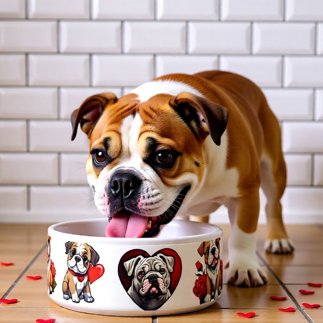 Écuelle Chien bol Valentine Bulldog (Bulldog Valentine Heart Art Personalized Pet Bowl)