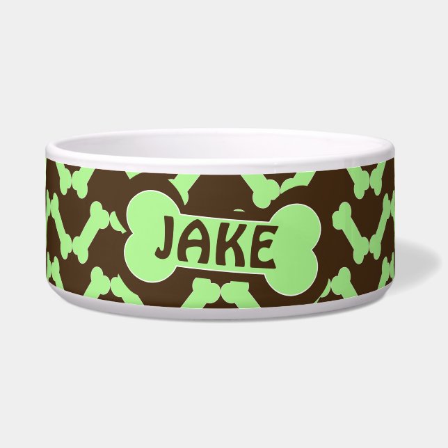 Écuelle Chien Bone Zigzag Motif avec nom (Devant)