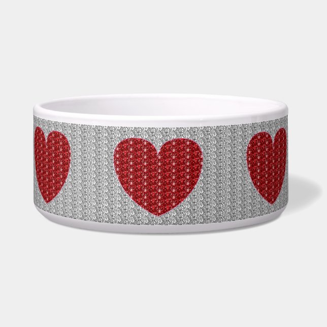 Écuelle Chien Bowl Argent Red Heart Parties scintillant (Devant)