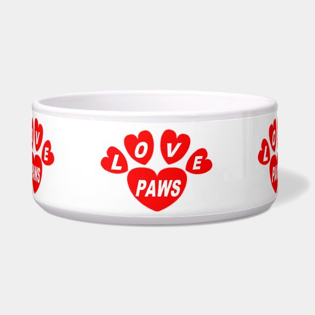 Écuelle Chien Bowl Love Paws Coeurs Rouge (Devant)
