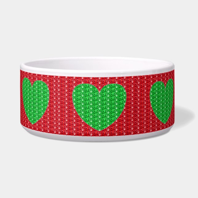 Écuelle Chien Bowl Red Green Heart Parties scintillant (Devant)