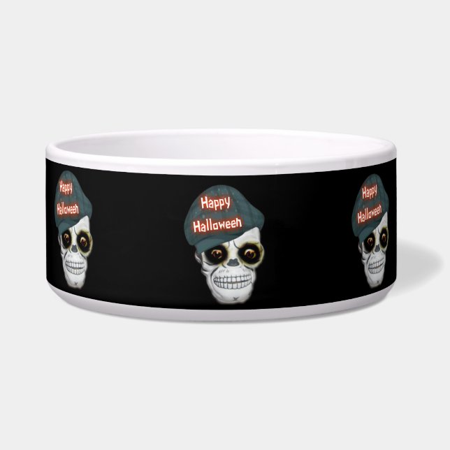Écuelle Chien Bowl Skeleton Head Halloween heureux (Devant)