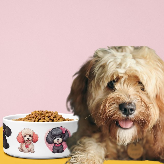 Écuelle Chien de caniche de Saint-Valentin | bols à chiens (Valentine Poodle Dog | dog bowls)