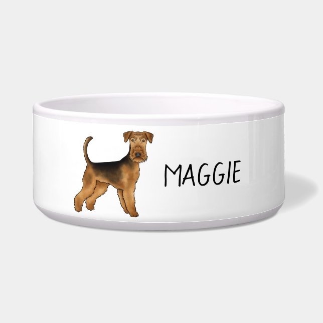 Écuelle Chien de dessin animé Airedale Terrier avec nom de (Devant)