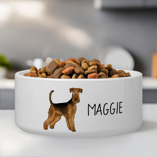 Écuelle Chien de dessin animé Airedale Terrier avec nom de (Please note: This image is a digital mockup. The product may not be in scale.)