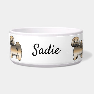 Écuelle Chien de dessin animé Lhasa Apso Sable Doré & Nom