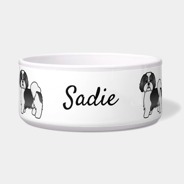 Écuelle Chien de dessin animé Lhassa Apso noir et blanc &  (Devant)