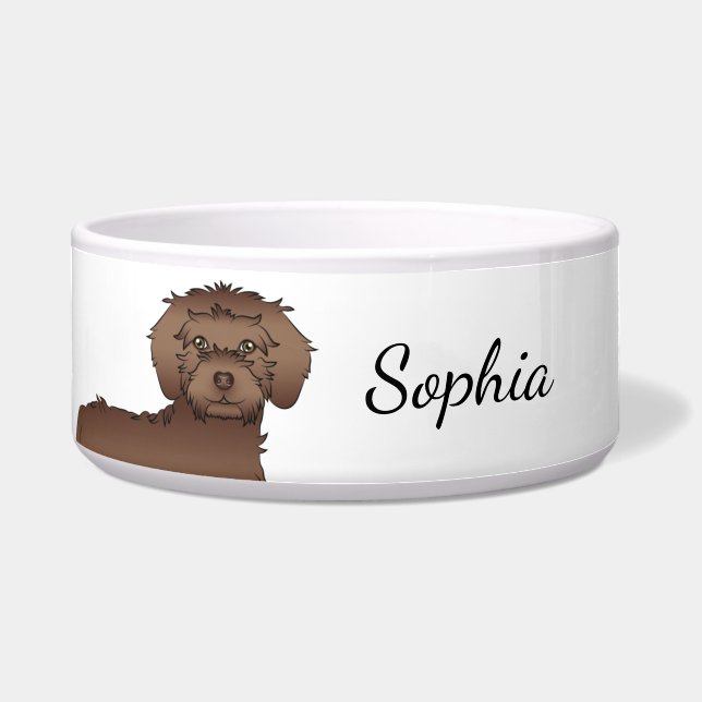Écuelle Chien de dessin animé Mini Goldendoodle au chocola (Devant)
