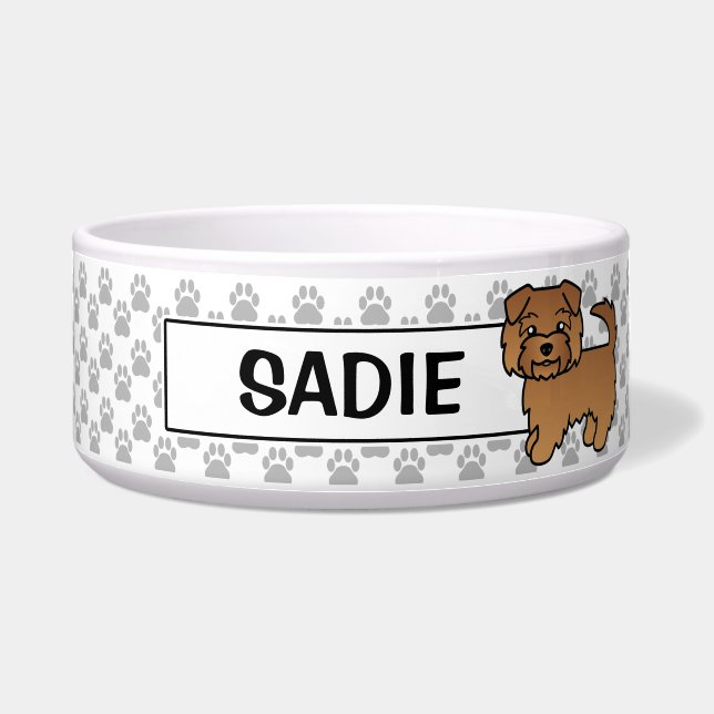 Écuelle Chien de dessin animé Red Norfolk Terrier et nom p (Devant)