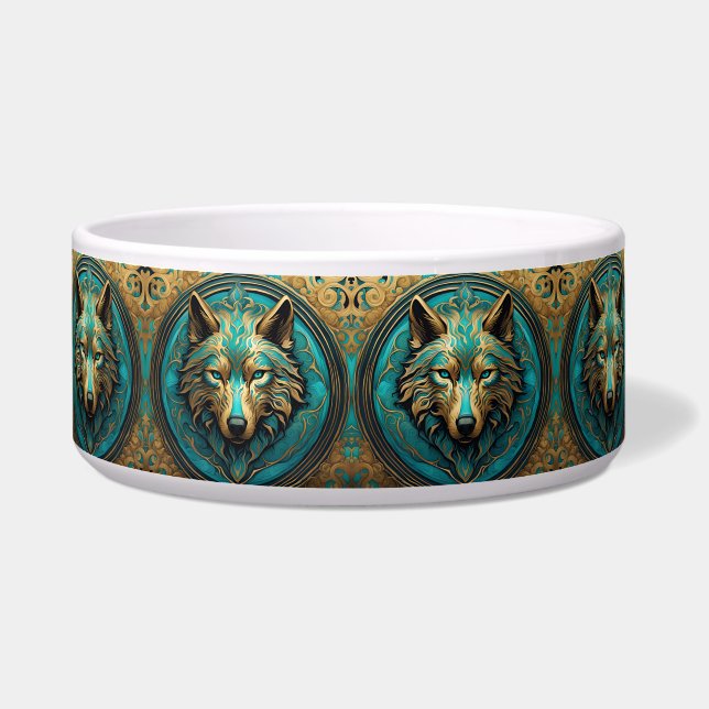 Écuelle Chien de tête de loup d'or et turquoise (Gauche)