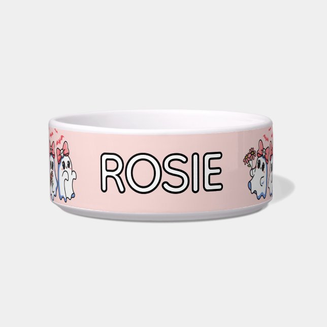 Écuelle Chien d'Halloween personnalisé de la ceinture rose (Devant)